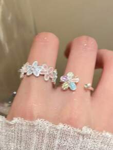 Juego de 3 piezas de anillos ajustables con lazo y perla de estilo minimalista, joyería delicada apilable, regalo de Halloween para novia y hermana - Multicolor - Ver 3