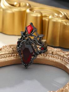 ZHIXUN 2pcs Dark Gothic Red Bat Hollow Out Design Ring,With Red Synthetic Zirconia, Suitable For Daily Dressing,Halloween,Party Clothing Decoration Jewelry - Ring - View 3
