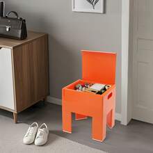 Otomana multifuncional de plástico con tapa elevable, taburete acolchado para cambiarse los zapatos en la entrada con compartimento oculto, pequeño banco de almacenamiento con asas laterales, reposapiés y organizador versátil para dormitorio y sala de estar, taburete de almacenamiento de ABS duradero con patas desmontables. - Naranja Quemada - Ver 3