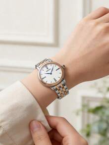 Seiko 女款優雅雙色玫瑰金與銀色手錶，奢華不鏽鋼類比手錶，羅馬數字錶盤，鑲鑽裝飾，休閒手錶，送給女性的完美生日禮物 - 間金 - 查看 2