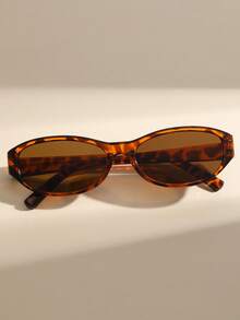 1 Pair Unisex Oval Frame Fashion Glasses, Suitable For Vacation, Travel, Beach, Daily Outfit, Photography And Various Occasions - Tortoiseshell - View 3