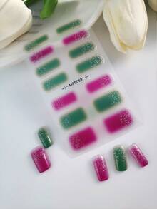 1 miếng dán móng tay lấp lấp lánh màu tím và xanh lá cây chuyển sắc sang trọng, decal dán móng phủ toàn bộ bề mặt với vẻ ngoài mờ ảo cao cấp, phù hợp cho đi làm, hẹn hò, dự tiệc và các dịp khác. - Nhiều màu - Xem 5