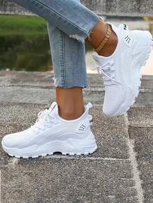 Women's Platform Tennis Shoes Zapatillas: Breathable Mesh Comfy Sneakers, Y2K Non-Slip Casual Footwear, All-Match Women's Tenis - Toàn màu trắng - Xem 5