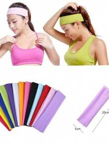 8 piezas de diademas elásticas de punto a rayas de colores aleatorios, diademas absorbentes de sudor para uso diario/deportes/yoga, accesorios para el cabello de verano - Multicolor - Ver 2