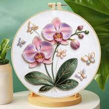 3D立体花卉刺绣套装 - 粉色牡丹/紫色兰花图案,手工家居装饰画 - 多色 - 查看 5