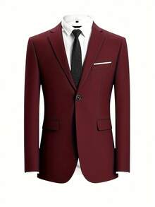 Men's 2-Piece Suit, Includes Jacket And Trousers, Elegant Formal Attire, Ideal For Parties, Meetings And Weddings - 酒紅色 - 查看 4