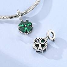 Cuentas de plata 925 con trébol de cuatro hojas y jade verde, con diseño de escudo, compatibles con pulseras originales, regalo de joyería para mujer. - KTC1277 - Ver 4