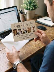 1 pieza Tarjeta personalizada con letra para papá, foto y texto personalizados, tarjeta de felicitación del Día del Padre personalizada con "Feliz Día del Padre" personalizado, regalo único de hija/hijo, regalo sentimental para nuevo papá 2026 - Multicolor - Ver 2