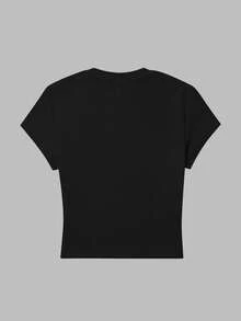 00008Q - Camiseta de una pieza para mujer de primavera y verano, artículo de moda moderno, camiseta de manga corta con estampado de logo de cereza Y2K, top casual versátil de estilo coreano, camiseta de moda casual sexy social de búsqueda popular para mujer - LHS2936 - Negro - Ver 2