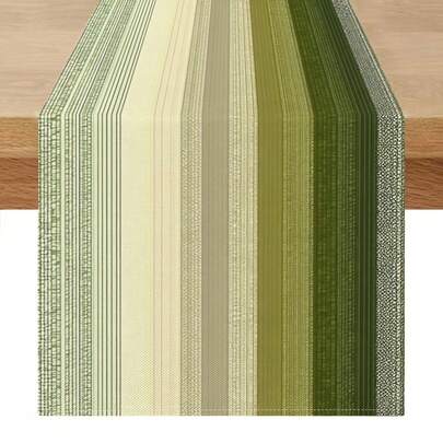1pc Vintage Ombre Green Striped Table Runner, American Farmhouse Style Printed Decorative Cloth, Rectangular Table Runner/Cabinet Decor, Polyester Printed, Suitable For Indoor/Outdoor, Daily Use, Wedding, Holiday Home Decor, Dining Room, Living Room, Dining Table, Kitchen, Party, Holiday Gift, All Seasons