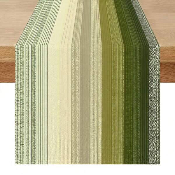 1pc Vintage Ombre Green Striped Table Runner, American Farmhouse Style Printed Decorative Cloth, Rectangular Table Runner/Cabinet Decor, Polyester Printed, Suitable For Indoor/Outdoor, Daily Use, Wedding, Holiday Home Decor, Dining Room, Living Room, Dining Table, Kitchen, Party, Holiday Gift, All Seasons