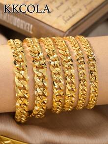 KKCOLA 1 Pc Fashionable And Versatile Mesh Chain Thick Bracelet With Floral Design.For Festivals. Gift For Your Loved One. Hotly Sold In The Middle East - Gold - View 12