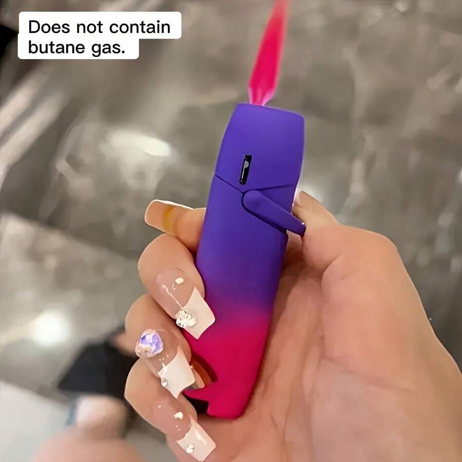 Adjustable Windproof Jet Flame Lighter Without Butane Gas, Mini Portable Torch Lighter, Cute Stylish Lighter For Ladies, Multipurpose Lighter For Camping Barbecue Kitchen Use, Ideal Gift For Women(No Gas) - 藍紅色 - 不含丁烷氣體 - 查看 1