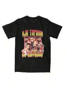 Vintage Boxer Graphic Tee For Men And Women - 100% Cotton Black Tee Featuring Ilia Topuria Winner Design, The Slain Boxing Artwork, Casual Short-Sleeve Crew Neck Sports Tee For Casual Wear - 黑色 - 查看 1
