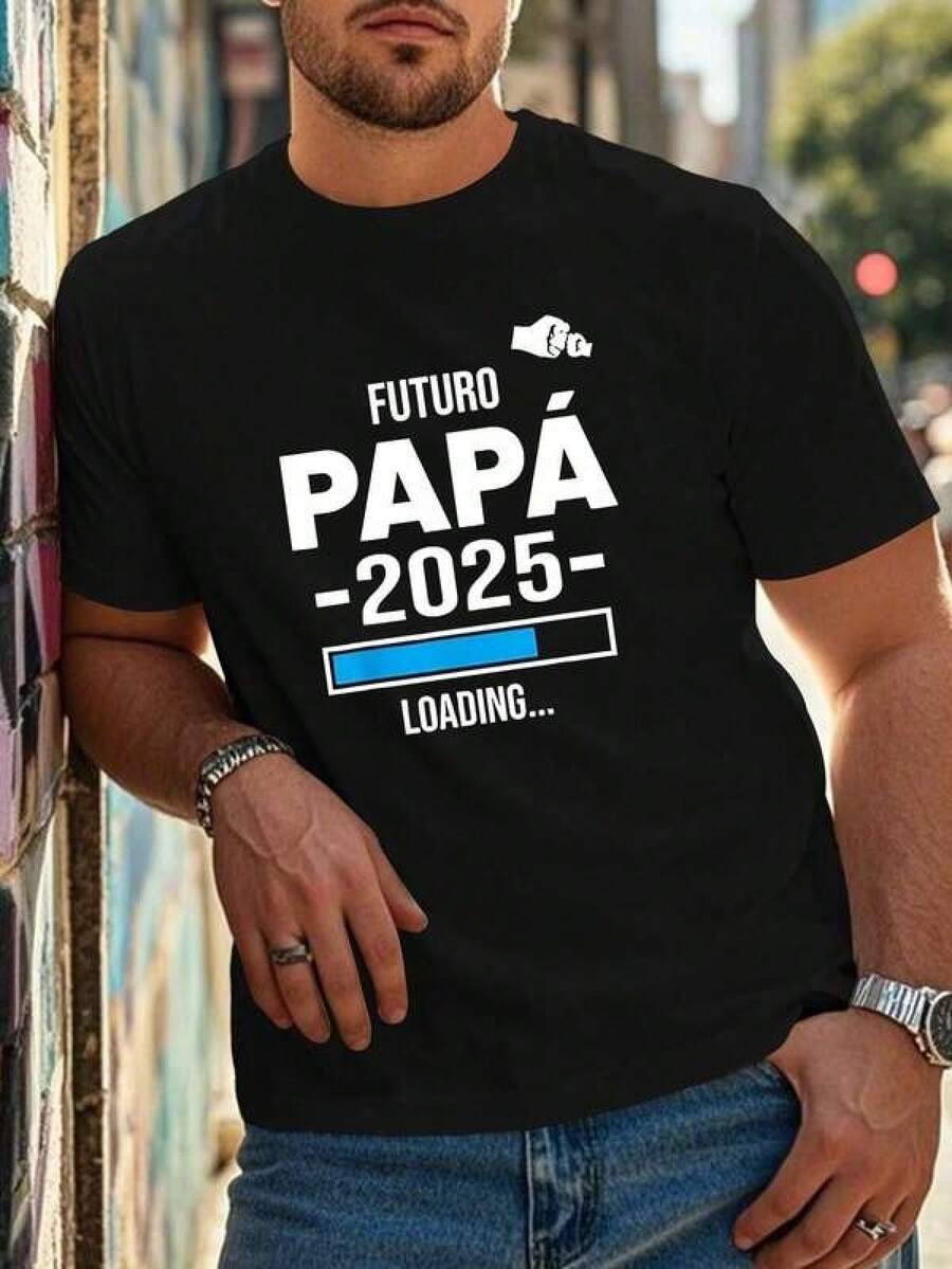 Men's Plus Size Casual T-Shirt With "Future Pope 2025" Graphic - Light Brown, Short Sleeve, Crew Neck, Summer Style, Regular Fit, Casual Wear | Graphic T-Shirt | Lightweight Fabric - 黑色 - 查看 1