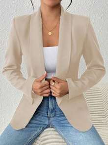 AYYSHEIN PETITE Chaqueta casual de manga larga con bolsillo de unicolor para uso diarioAYY - Rosa - Ver 10