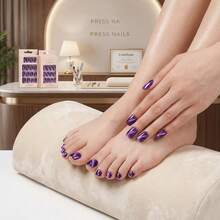 48pcs 48pcs Press On Nails & Toenails Suitable For Beach Parties, Short Square False Nails With Cat Eye, Purple Glitter Tips, Spring Summer Extensions For Hands And Toenails - Lilac Purple - View 4