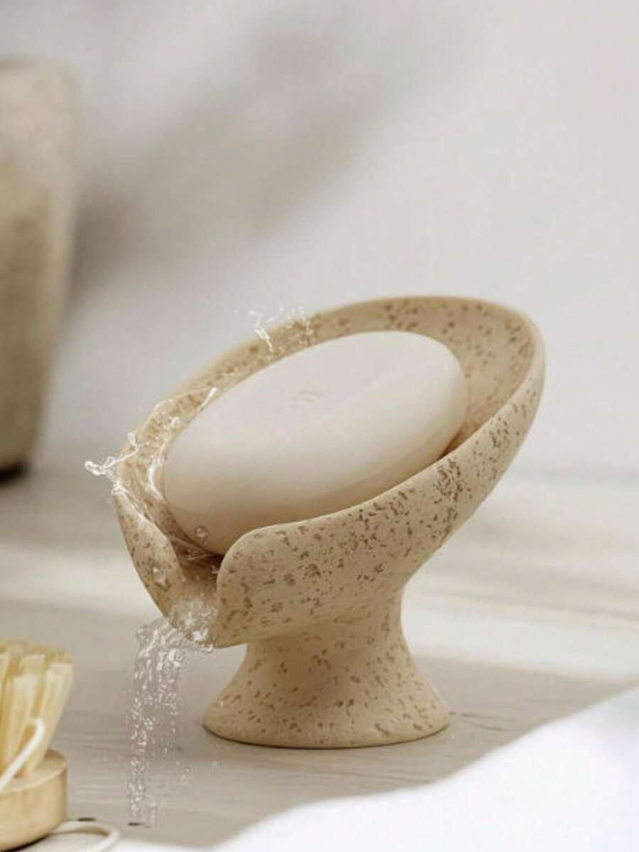 1/2 Stück blattförmige selbstentleerende Seifenschale, geeignet für Dusche, Badezimmerwaschbecken, Küchenarbeitsplatte oder Badewanne, um Seife trocken zu halten, Aussehen ähnlich wie Gipsstein
