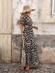 xheBrillora Vestido de vacaciones casual, elegante y romántico con estampado y calado para mujerxhe - Negro 2 - Ver 7