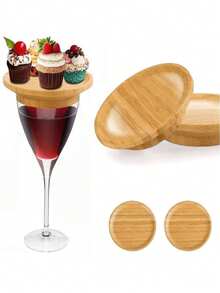 1/2 buc. Capac pentru pahar de vin și platou de carne din bambus, capac din lemn pentru pahar de vin și platou de carne, ușor de curățat, design decorativ pentru pahar de vin, potrivit pentru brânză, biscuiți și fructe, perfect pentru seri cu vin și brânză, petreceri și întâlniri - Multicolor - Vizualizare 1
