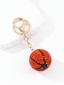 1 pieza Llavero de baloncesto con strass multicolor, colgante de baloncesto totalmente con strass, diseño de lujo con strass brillante, estilo colgante de bolso, llavero imprescindible para amantes del baloncesto - Multicolor - Ver 5