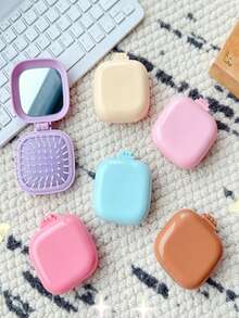 1pc Macaron Folding Mirror-In-One Comb Cute Air Cushion Comb Mini Portable Massage Comb Hairbrush With Built-In Mirror Back To School Makeup Tools, Dormitory Beauty Essentials Foldable Makeup Mirror - Multicolor - View 1