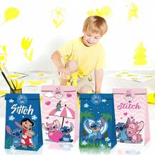 Túi quà hoạt hình Stitch & Angel, Túi giấy đựng kẹo theo chủ đề tiệc, Túi quà lưu niệm sinh nhật trẻ em, Túi quà tặng đồ ăn nhẹ cho tiệc sinh nhật đầu tiên của bé, Túi quà tặng phong cách anime dễ thương, Trang trí bàn tráng miệng tiệc, Túi kẹo quà tặng ngày lễ - Xem 3