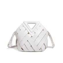 Sac à main triangulaire spacieux en tissu à carreaux, idéal pour les soirées spéciales. - Blanc - Voir 2