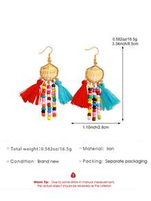 2pcs Fashionable Exaggerated Bohemian Shell & Starfish Tassel Long Earrings, Suitable For Women's Daily And Holiday Wear - Yellow Gold - View 5