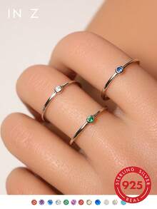 1 pezzo Anello decorativo minimalista impilabile in argento sterling 925 con 12 pietre preziose dei segni zodiacali (3mm), design sottile e delicato adatto a donne e ragazze - maneggiare con cura, inclusa confezione regalo - Argento - Visualizzare 2