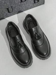 Tassel Loafers, Casual Moccasins For Teenagers, Breathable Slip-On Driving Shoes, Minimalist Solid Color Low-Top Shoes, Suitable For Daily Wear, Graduation, Wedding, Performance, Plus Size - Black - View 10