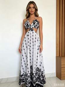 #MaxiDress #BohoStyle #VacationOutfit #BlueFloralDress #BeachDress #ViralDress #SummerFashion #BlueDress #TropicalStyle Long Dress With 3D Multicolor Print, New Model - 黑與白 - 查看 2