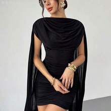 Fengyu Women's Clothing Store  Vestido elegante y casual con cinta fluida y delgada, vestido de festival/vestidos elegantes para fiesta/atuendos de Acción de Gracias para mujeres/vestido de Año Nuevo/vestidos de invierno para mujeres/ropa de otoño/vestido de Año Nuevo/vestido de fiesta/falda negra/vestido negro - Niebla azul - Ver 7