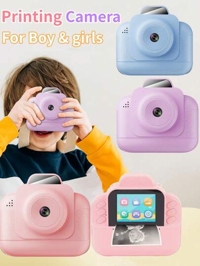 Azonnali nyomtató kamera gyerekeknek, Gyermek születésnapi ajándékok, Gyerekjátékok, MP3 lejátszó, 2,4"-os HD képernyő, 6x digitális zoom, 1080P HD videofelvétel, 20 aranyos keret és 5 szórakoztató szűrő, 4 tüköreffektus, érdekes, személyre szabott nyomtatott graffiti, 3 tekercs hőnyomtató papír mellékelve, USB Type-C töltőkábel, állítható kamerapánt a könnyű hordozáshoz