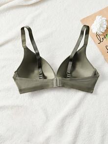 1pc Women's V-Neck Comfortable Wireless Soft Cup Solid Color Bra - Army Green - View 2