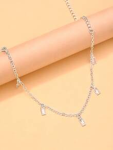 STONEFANS Minimalist Rhinestone Charm Anklet For Women, Elegant Silver Tone Dangle Ankle Bracelet For Beach & Daily Wear - Pendants - View 6