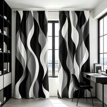 2pcs Modern Abstract Curtains, Featuring Black, White And Grey Gradient Stripe Design. 2D Flat Print, Lightweight Fabric Filters Light, Minimalist Geometric Pattern Suitable For Living Room And Bedroom - Multicolor - View 1