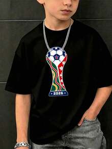 Boys' Short Sleeve Cotton T-Shirt With 2026 World Cup Trophy And Flag Print, For World Cup Matches/Daily Fan Wear WEOH - 黑色 - 查看 12