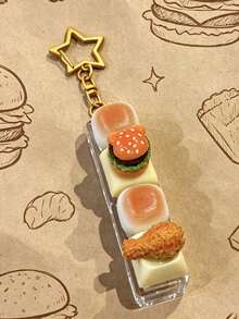 1Pc Chicken Leg Bread-Shaped Keycap Pressure Release Clicker Keychain, Cartoonish Cute Bread And Burger Mechanical Keyboard Buttons, Decompression-Style Fingertip Pendant - 彩色 - 查看 5