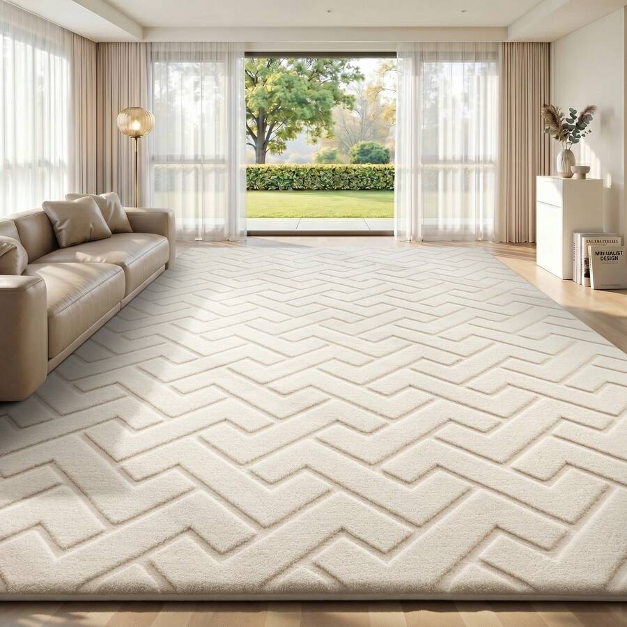 Sour Lemon Rugs Living Room Extra Large 200x300cm,3D Semicircular Pattern Area Rugs For Bedroom, Modern Annualrings Area Rugs,Machine Washable Carpet Anti Slip Short Pile Rug,Best For Dorms, Bedroom, Living Room - Milky White - View 1