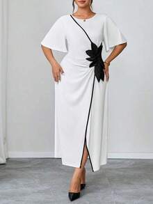 Reflora Vestido envolvente elegante con decoración floral 3D, talla grande, para verano - Multicolor - Ver 7