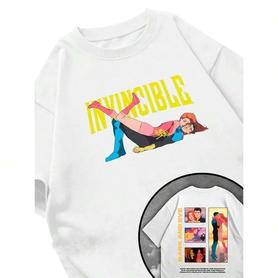 Camisa Negra Invincible Mark Grayson, Estilo Superhéroe, Unisex, Serigrafía en Playeras, Playera de Algodón de Manga Corta - Blanco - Ver 1
