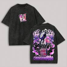 Unisex Washed T-Shirt With Reze Bomb Devil Print By 16 4VEC - Black - View 5