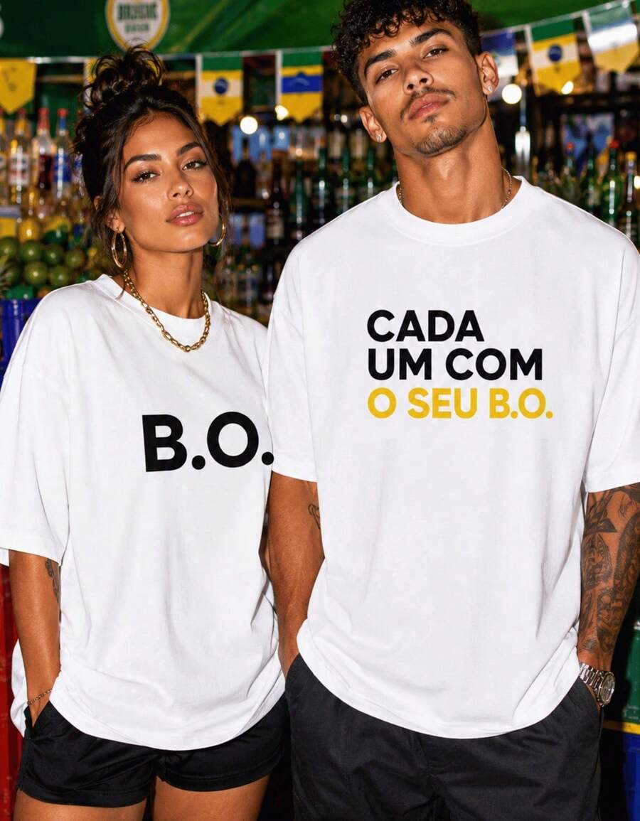 Set Of 2 Couple T-Shirts For Valentine's Day, Each With Its Own Unique Design. Brasilcore Set In 100% Cotton. - White - View 1