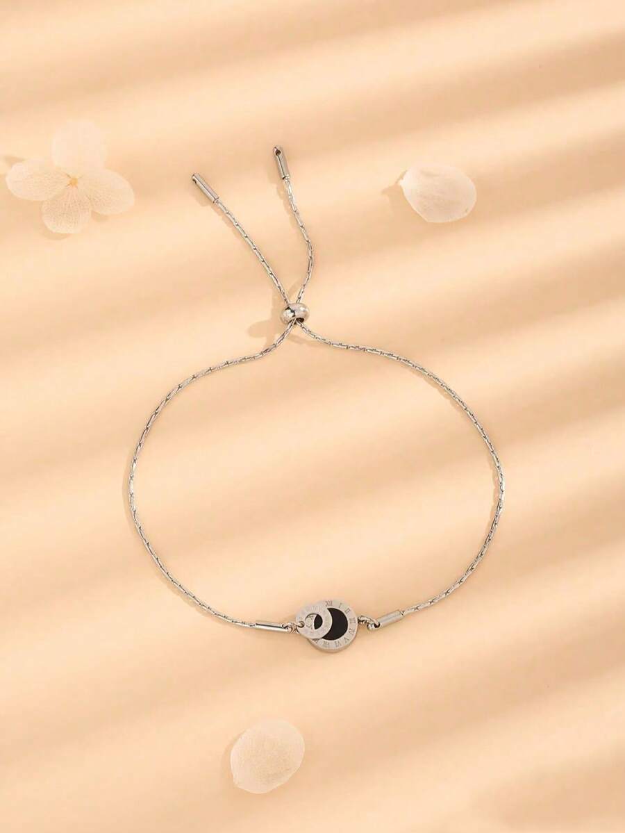 1 pieza Pulsera con números romanos en capas, diseño minimalista, estilo coreano, adecuado para estudiantes y amigos - Color acero 1 - Ver 1