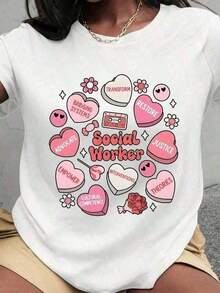 New Summer 2026 Collection: Romantic And Cute Women's T-Shirt With Sparkling Heart And XOXO Bow Design, Red Ribbon Detail, Western Style For Celebrations And Vacations. Graphic T-Shirts For Men And Women, Summer Clothes, Summer Tops, Casual Loose Short Sleeve Graphic T-Shirts, Cool Summer Clothes For Women. - 白色 2 - 查看 6