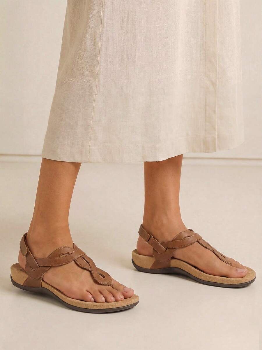 Athlefit Women's Orthopedic Arch Support Sandals - Comfortable Thong T-Strap Orthotic Casual Flat Sandals For Women - 譚 - 查看 1