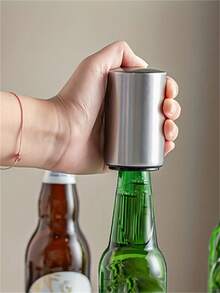 1pc Stainless Steel Automatic Beer Bottle Opener - Magnetic Pressure Bottle Cap Opener, Suitable For Home, Camping, Bar And Party | Easy To Open, Portable And Durable - View 2