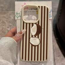 棕色條紋椰子圖案 TPU 手機殼，相容於 16 Pro Max、15 Pro Max、14、16 Plus、15、13 Pro、12、11、XR、XS Max，防摔、個性化、高品質保護殼，適用於各種場景 - 彩色 - 查看 3