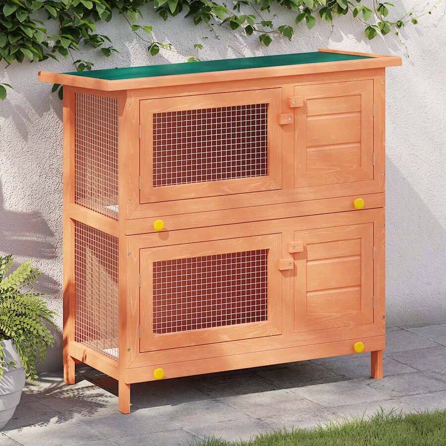 Petite maison pour animaux, cage, clapier pour lapin, 4 portes en bois - Marron - Voir 1